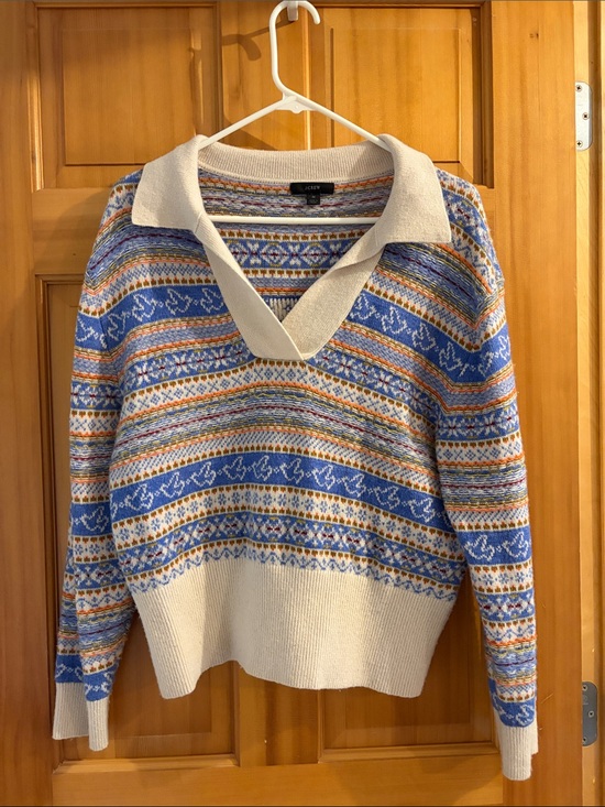 J. Crew Sweaters - J. Crew Blue, Cream & Orange Fair Isle V-Neck Pullover